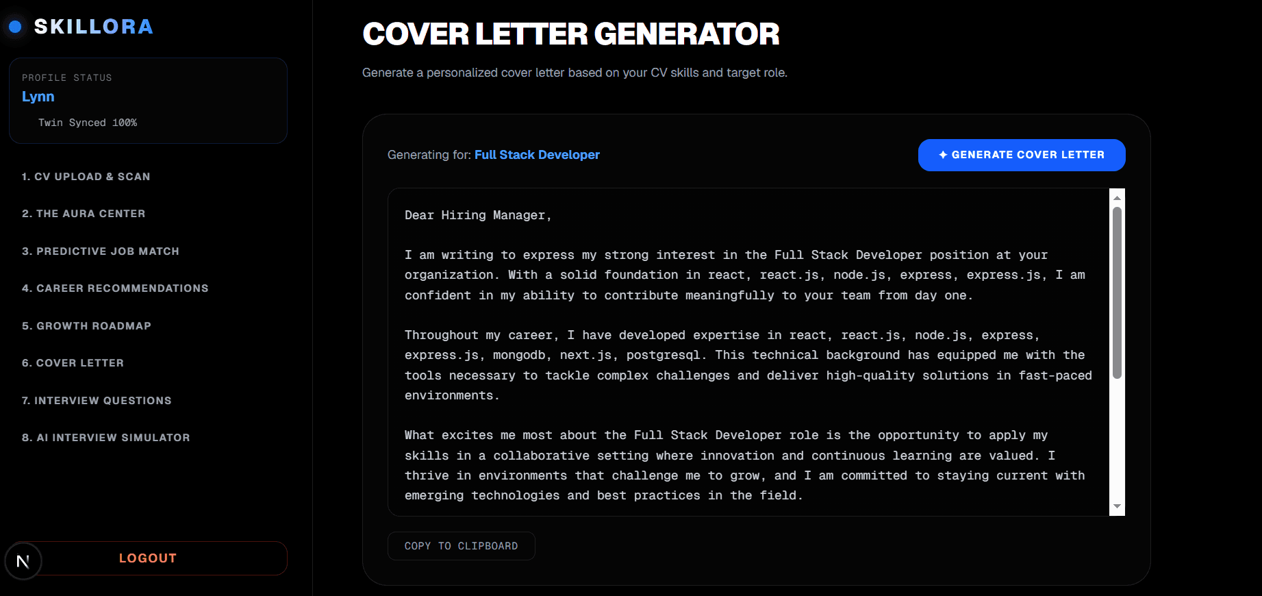 Cover letter generation
