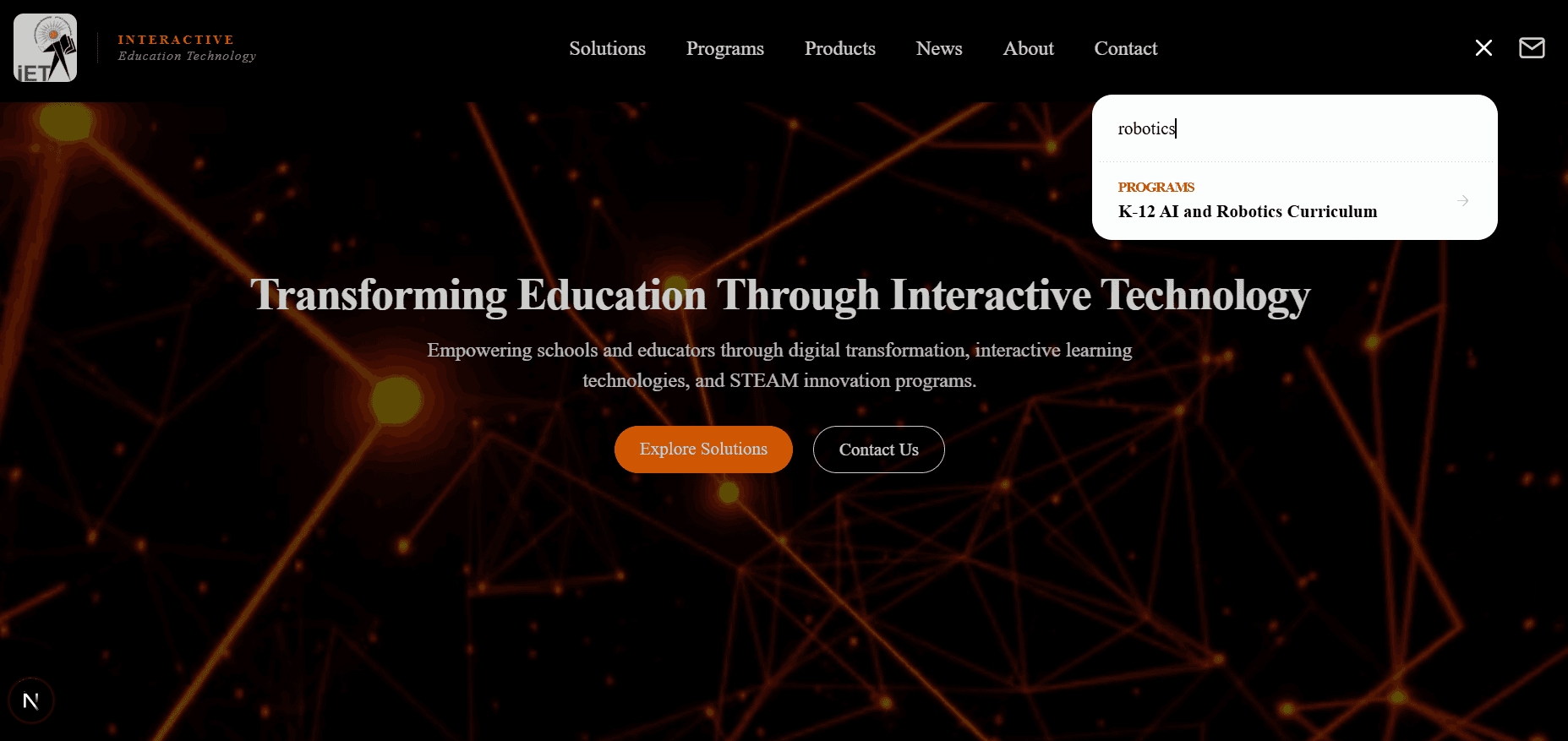 Homepage with live search
