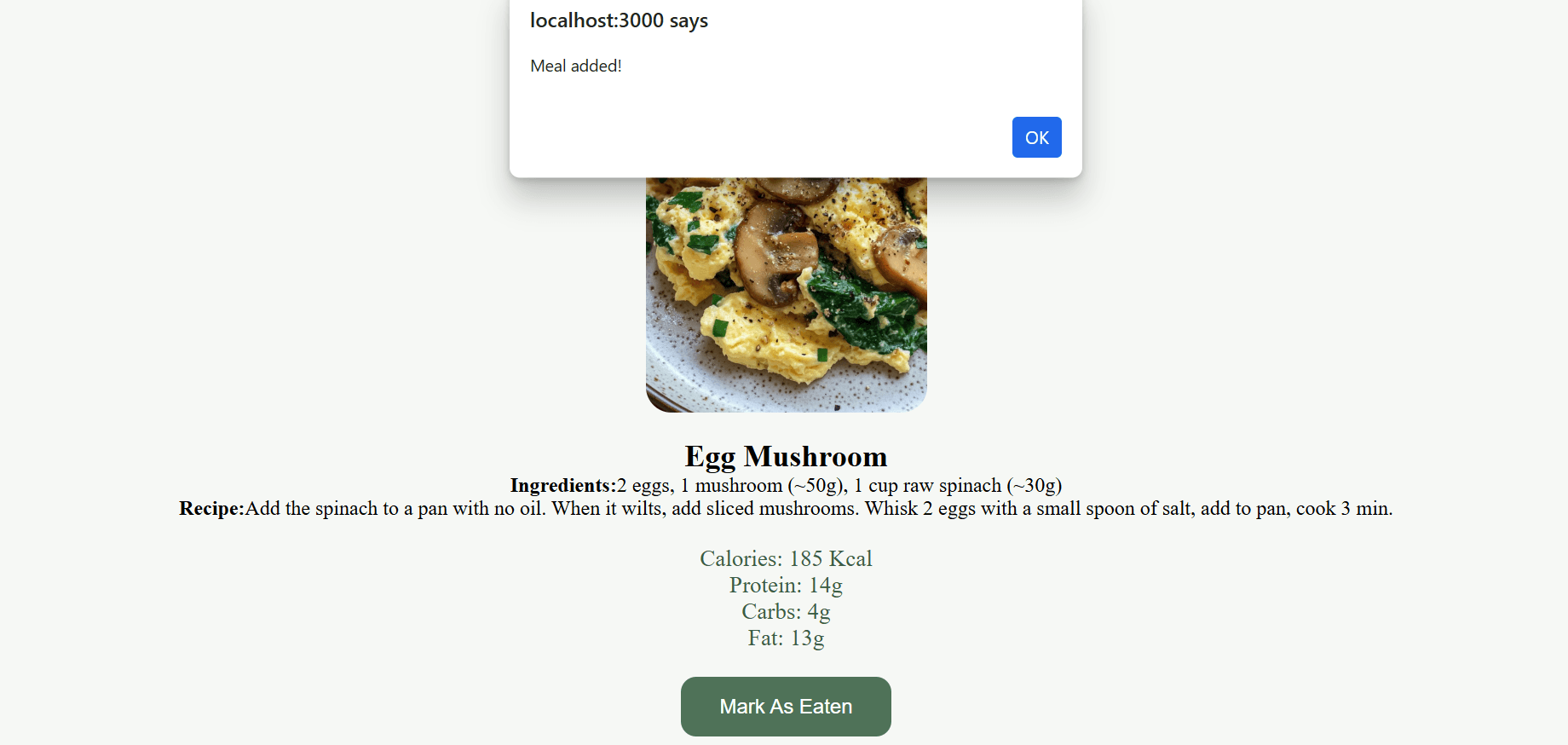 Meal detail and logging