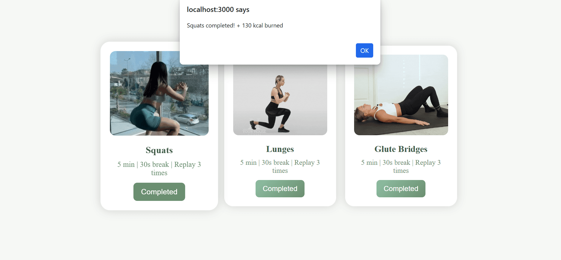 Exercise demonstrations and completion